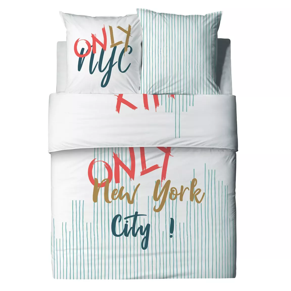 Housse de couette et deux taies coton (260 cm) Only Multicolore