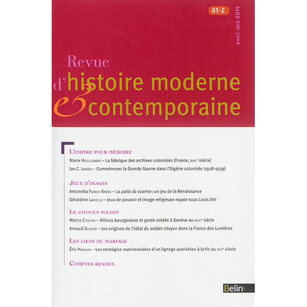 Revue d'histoire moderne et contemporaine, n° 61-2 · Occasion