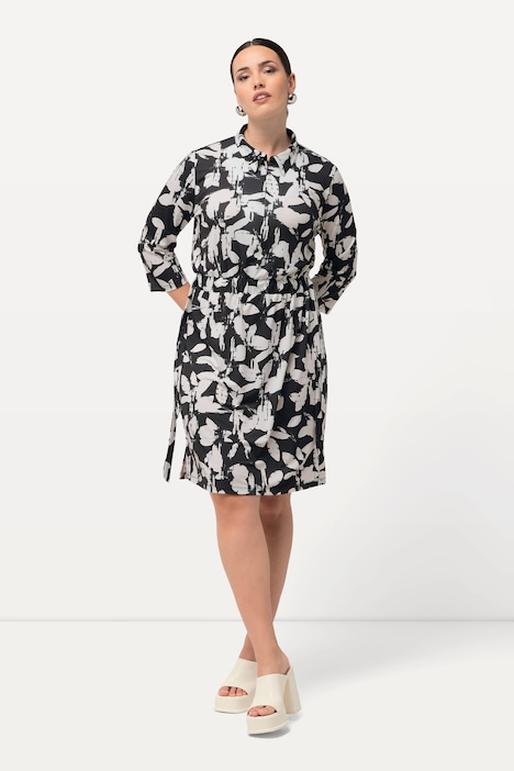 Jerseykleid, Blätter, Hemdkragen, 3/4-Arm