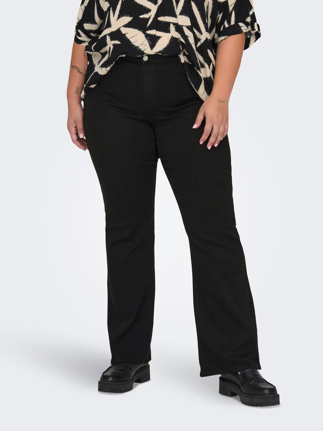 CARTHUNDER Mittlere Taille Ausgestellt Jeans Black Denim