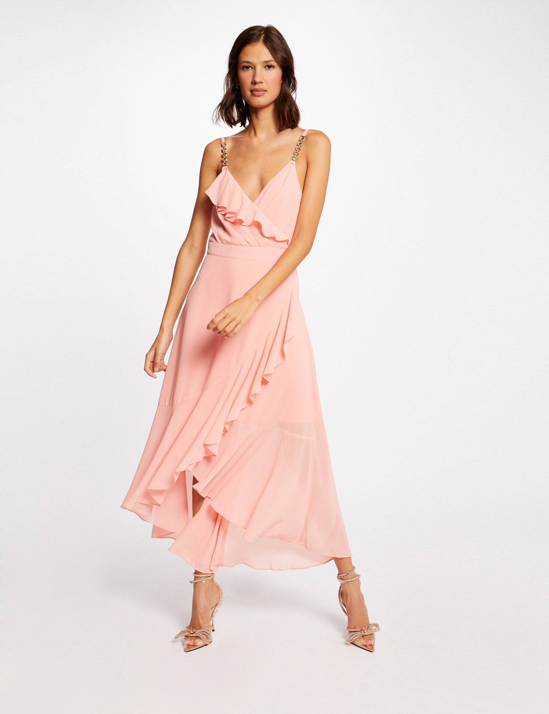Robe longue évasée à volants rose pale femme - rose_pale