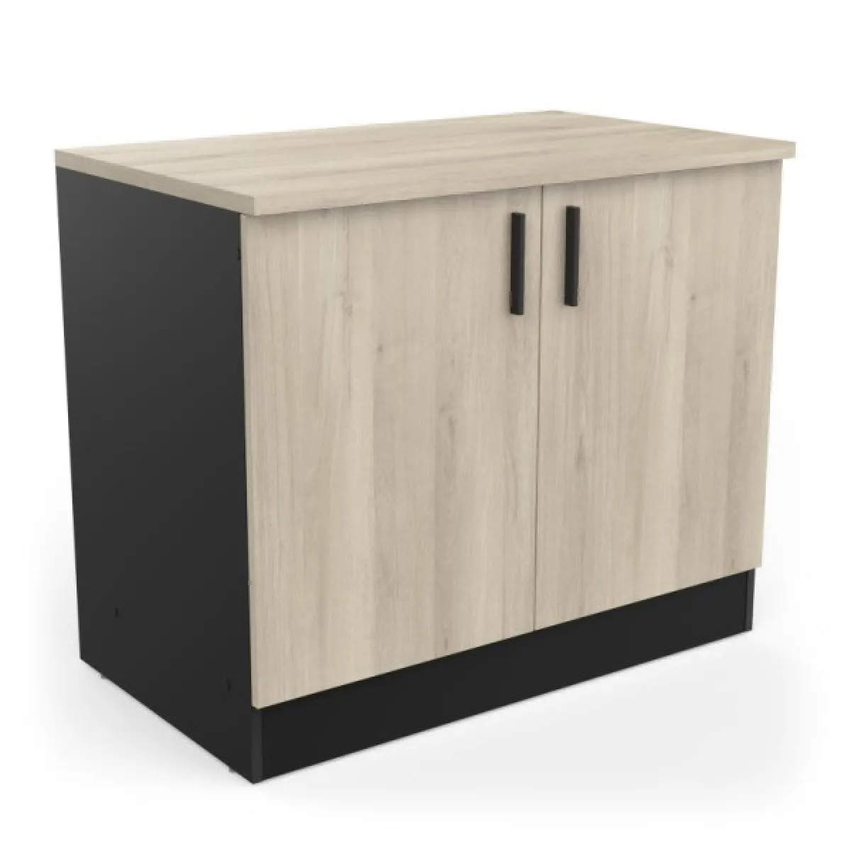 Dansmamaison ABINCI Meuble bas cuisine 2 portes noir/chêne