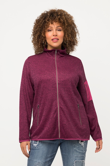 Strickfleece-Jacke, Stehkragen, Zipptaschen