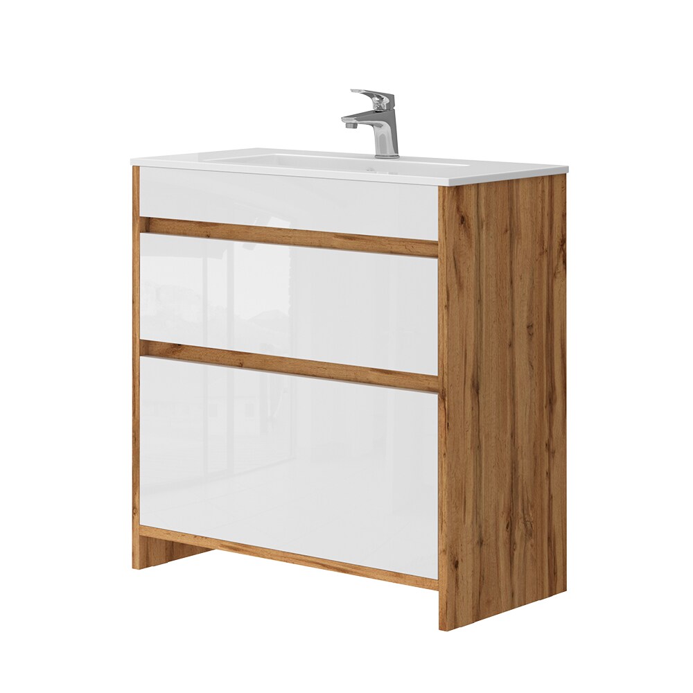 Vicco Waschbecken mit Unterschrank Detmold Eiche Weiß 80 cm