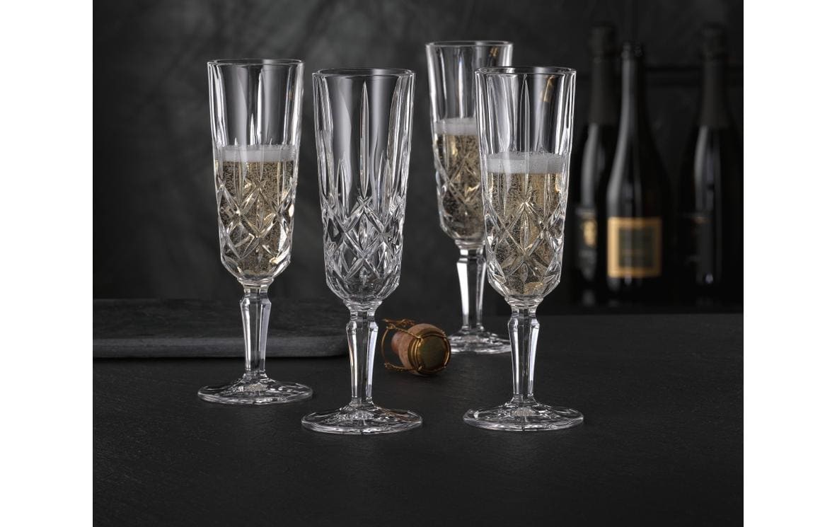 Champagnerglas Noblesse, 4 StückSektgläser-Set aus Kristallglas mit Karomuster