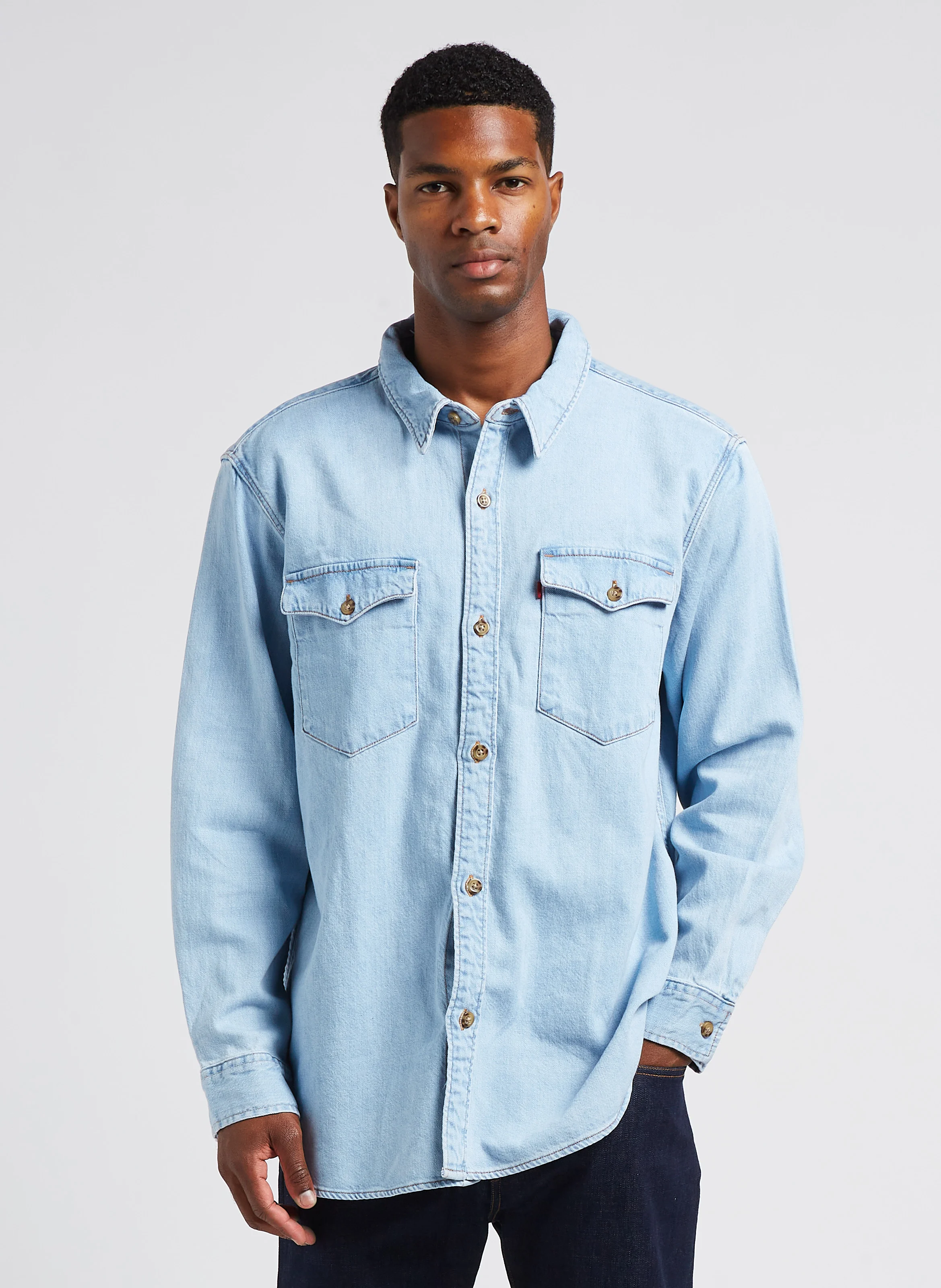 RELAXED FIT WESTERN - Surchemise col classique en jean| Jean Délavé