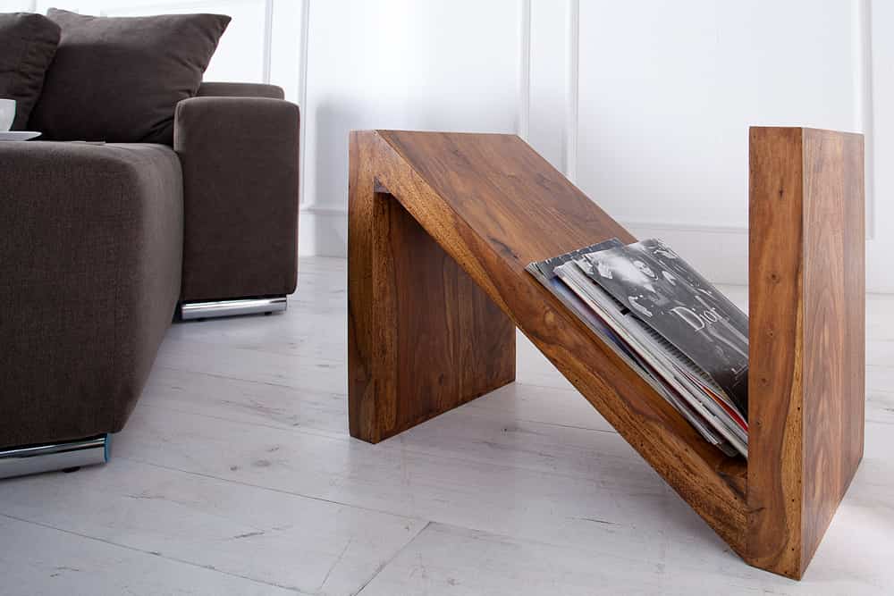 Massivholz Beistelltisch Z 45cm braun Sheesham stone finish einzigartige Maserung
