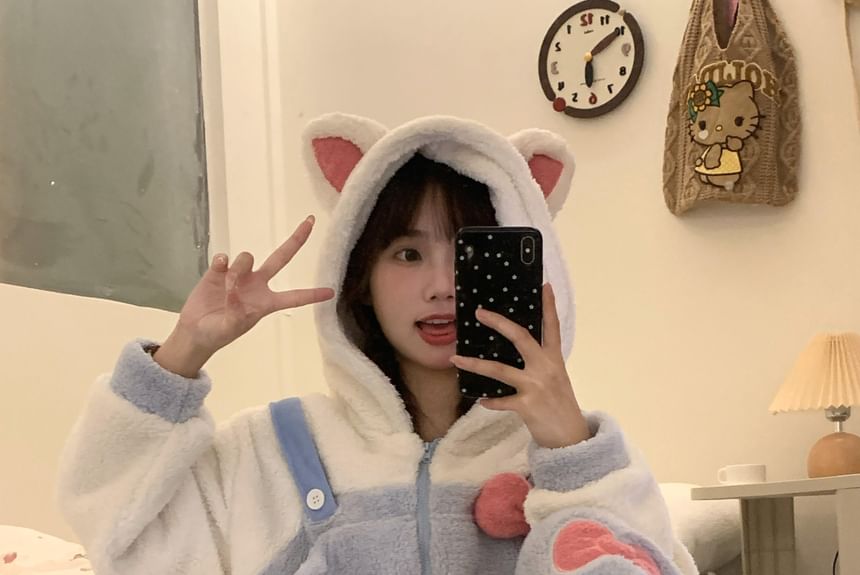 GOUB - Kattenoren pyjama onesie met capuchon en rits