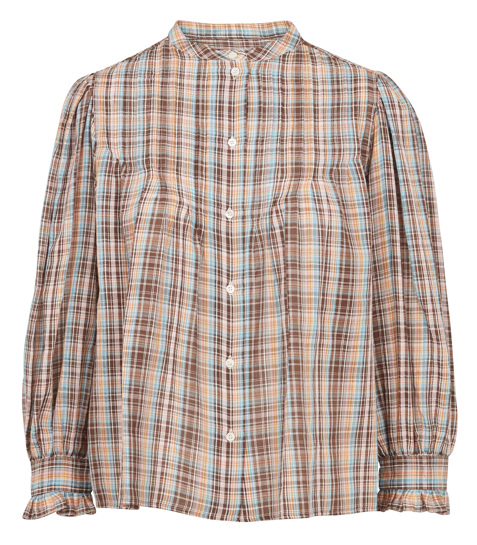 ELBERT - Chemise droite col rond en coton imprimé | Marron