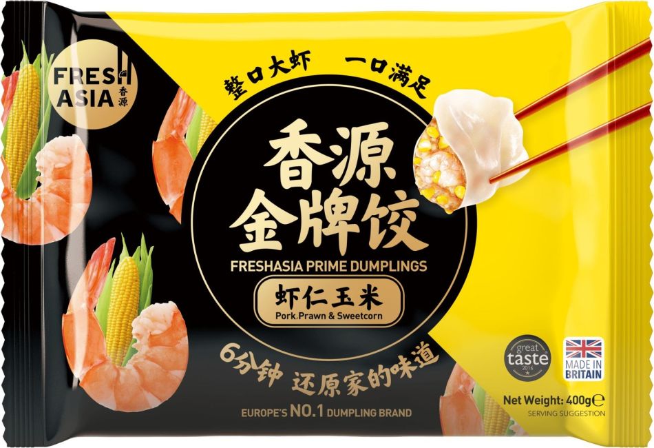 Fresh Asia Chinese Dumplings met Varkensvlees, Garnalen en Zoete mais 410g