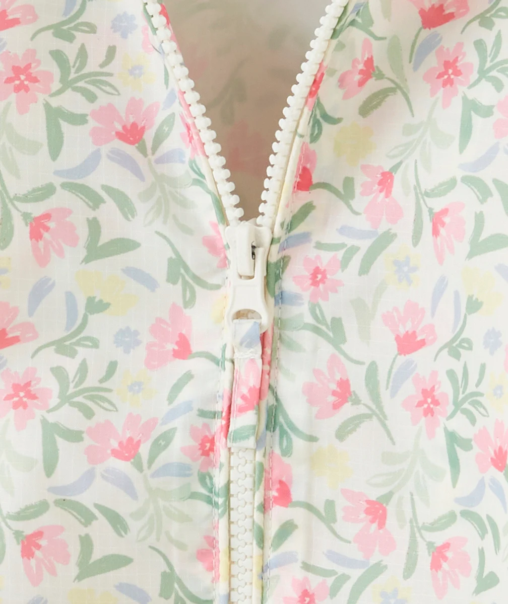 coupe-vent à capuche fille blanc avec imprimé à fleurs colorées