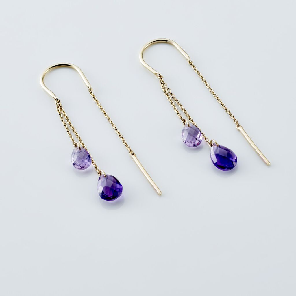 Boucles D'oreilles Pendantes Terence Or Jaune Amethyste