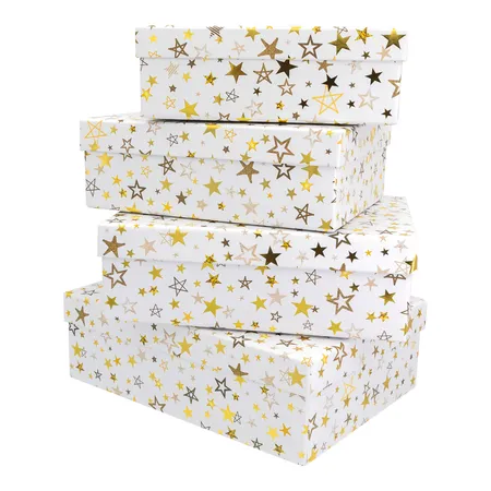Idena Geschenkboxen Weihnachten Sternenmotiv FSC-Mix, 4er Set
