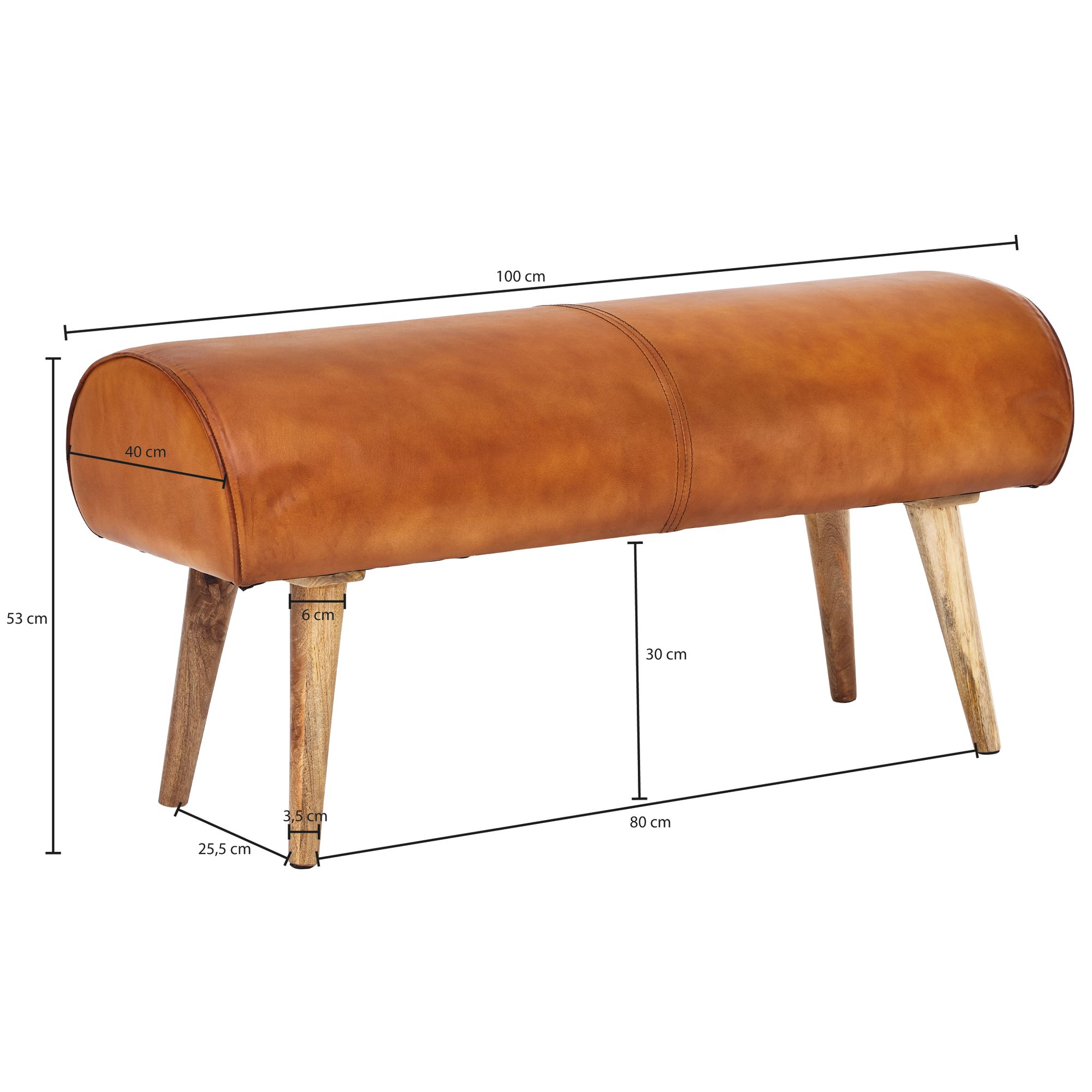 KADIMA DESIGN Sitzbank aus Holz und Echtleder, Moderne stilvolle Sitzgelegenheit für 2 Personen