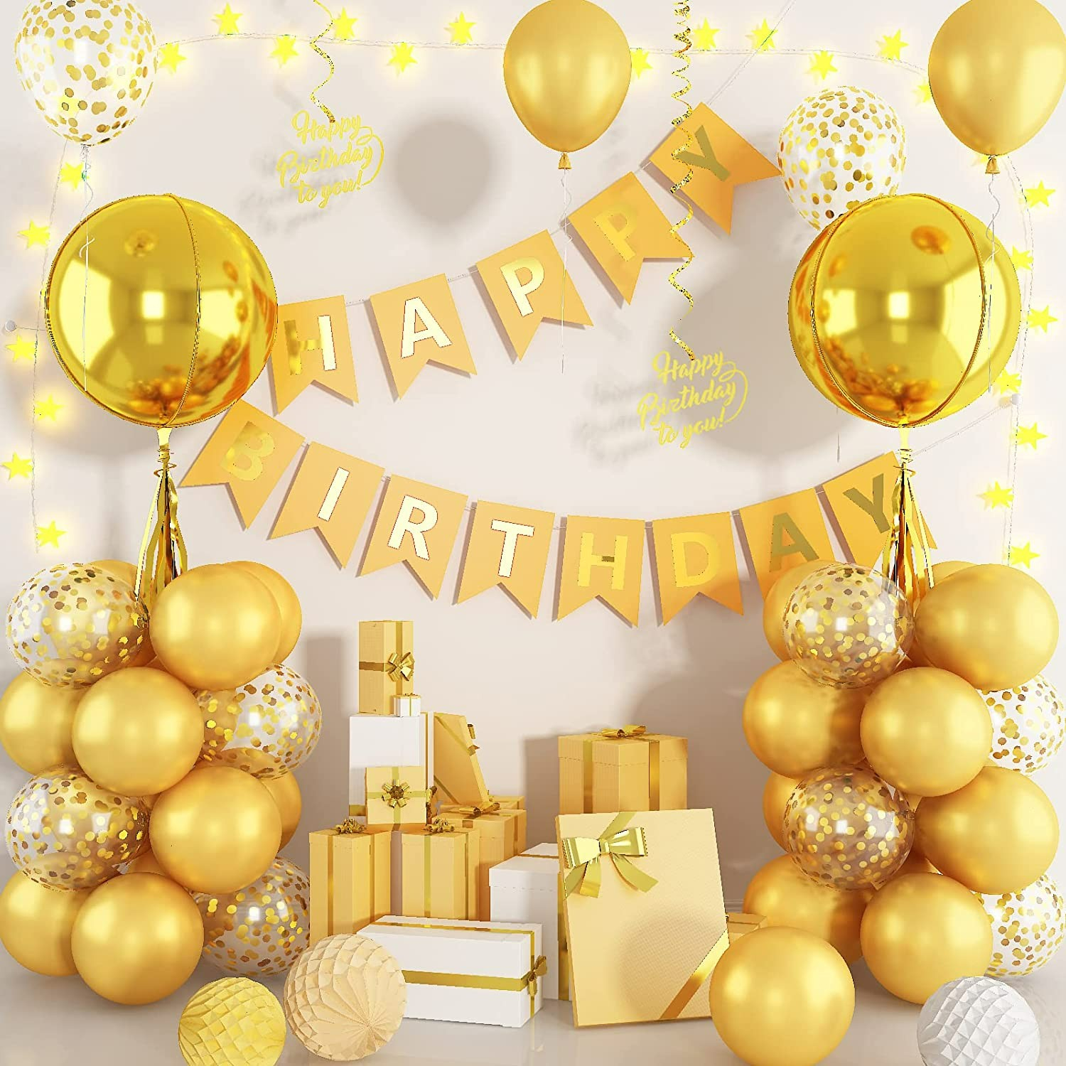 (54-tlg. Set) Party Ballons Latex- & Folien Luftballons mit Konfetti - Gold