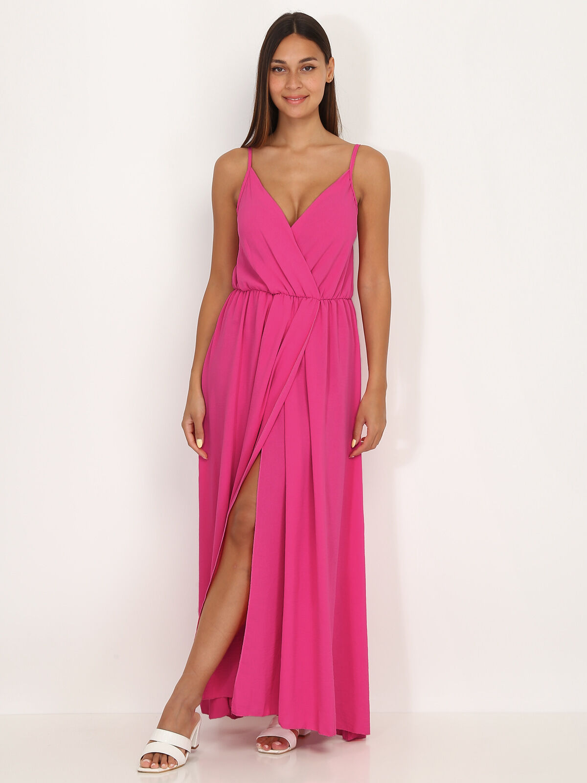 Robe longue portefeuille- Fuchsia foncé