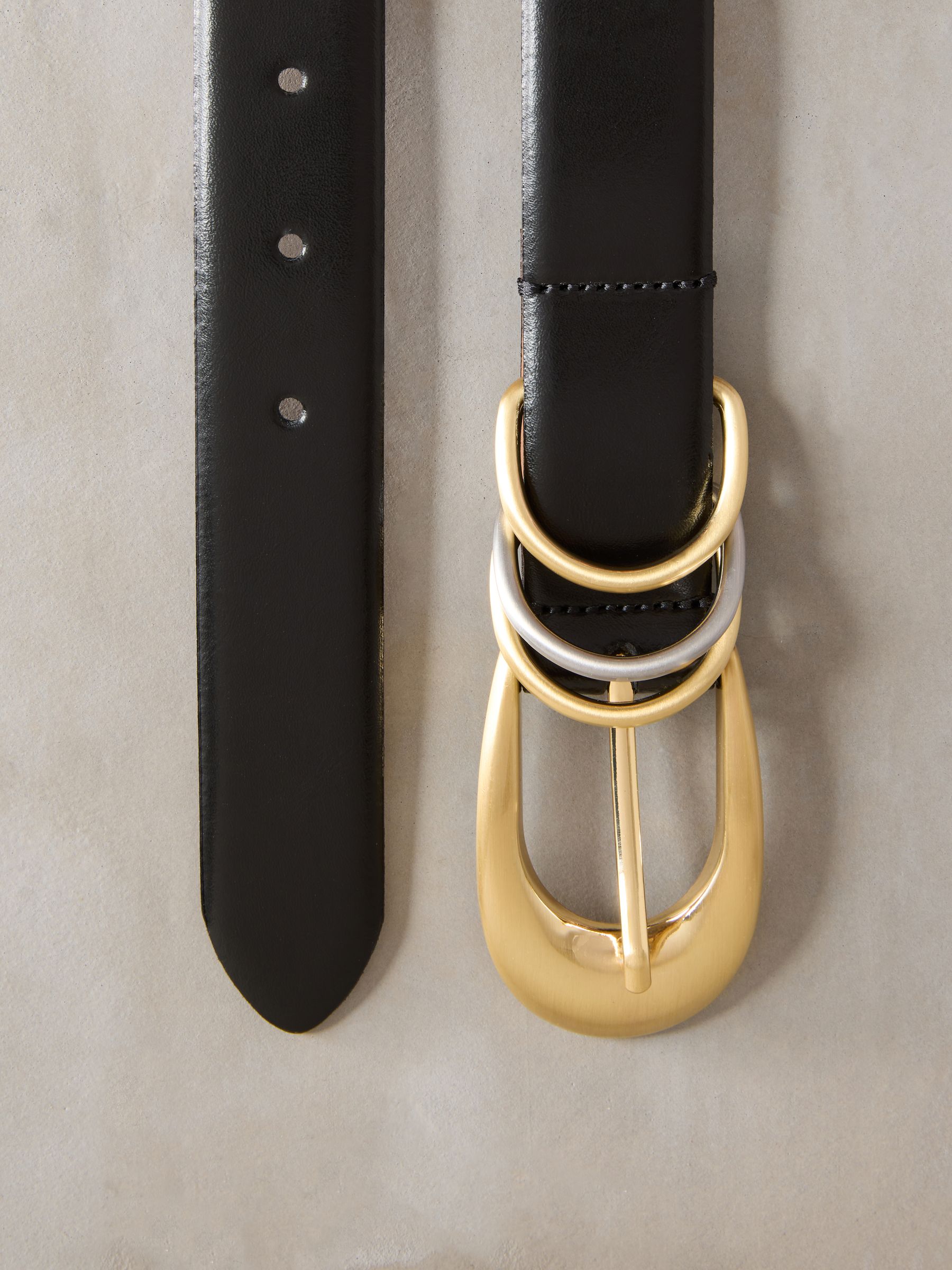 Zwart - N. Premium Made in Italië leren riem met meerdere ringen