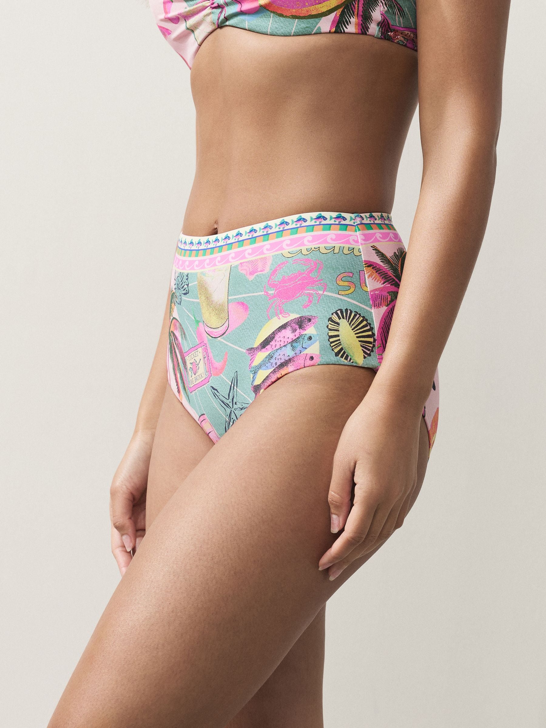 Groen/roze kreeft Conversational - Bikini broekje met print
