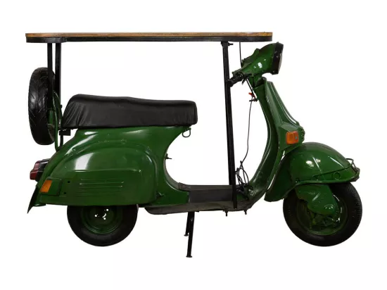 Barre porte-bouteilles moto vespa en métal et bois vert 185x66x115h