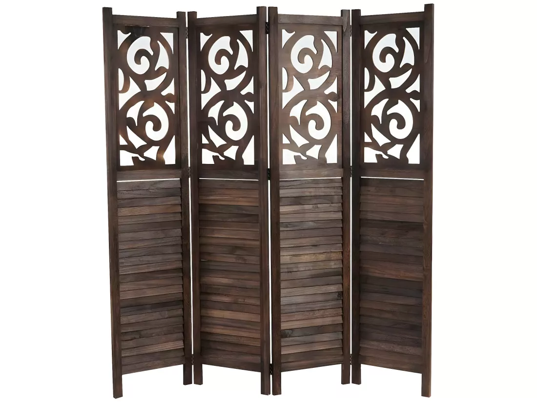 Paravent 4 panneaux en bois marron 41 x 9 x 170 cm PAR04033