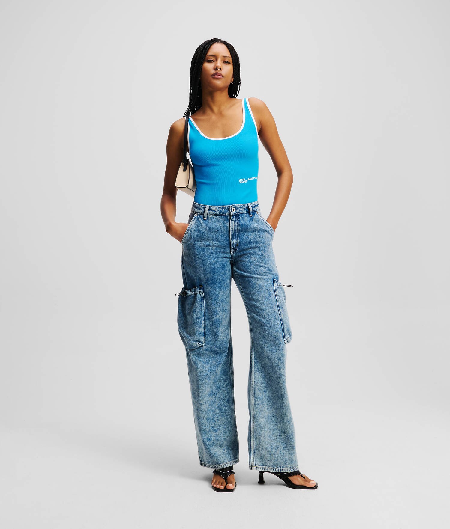 JEAN UTILITAIRE DÉCONTRACTÉ TAILLE MI-HAUTE - Bleu Marbre