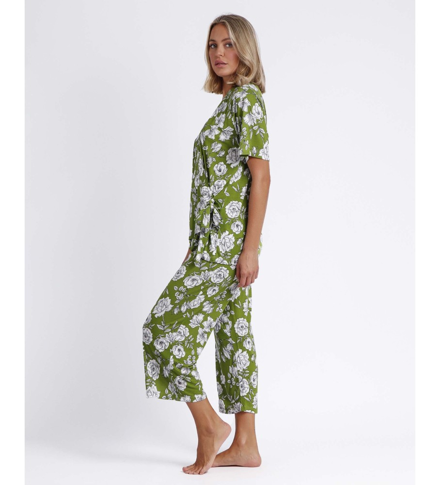 Pijama Admas Palazzo Navy Flowers verde