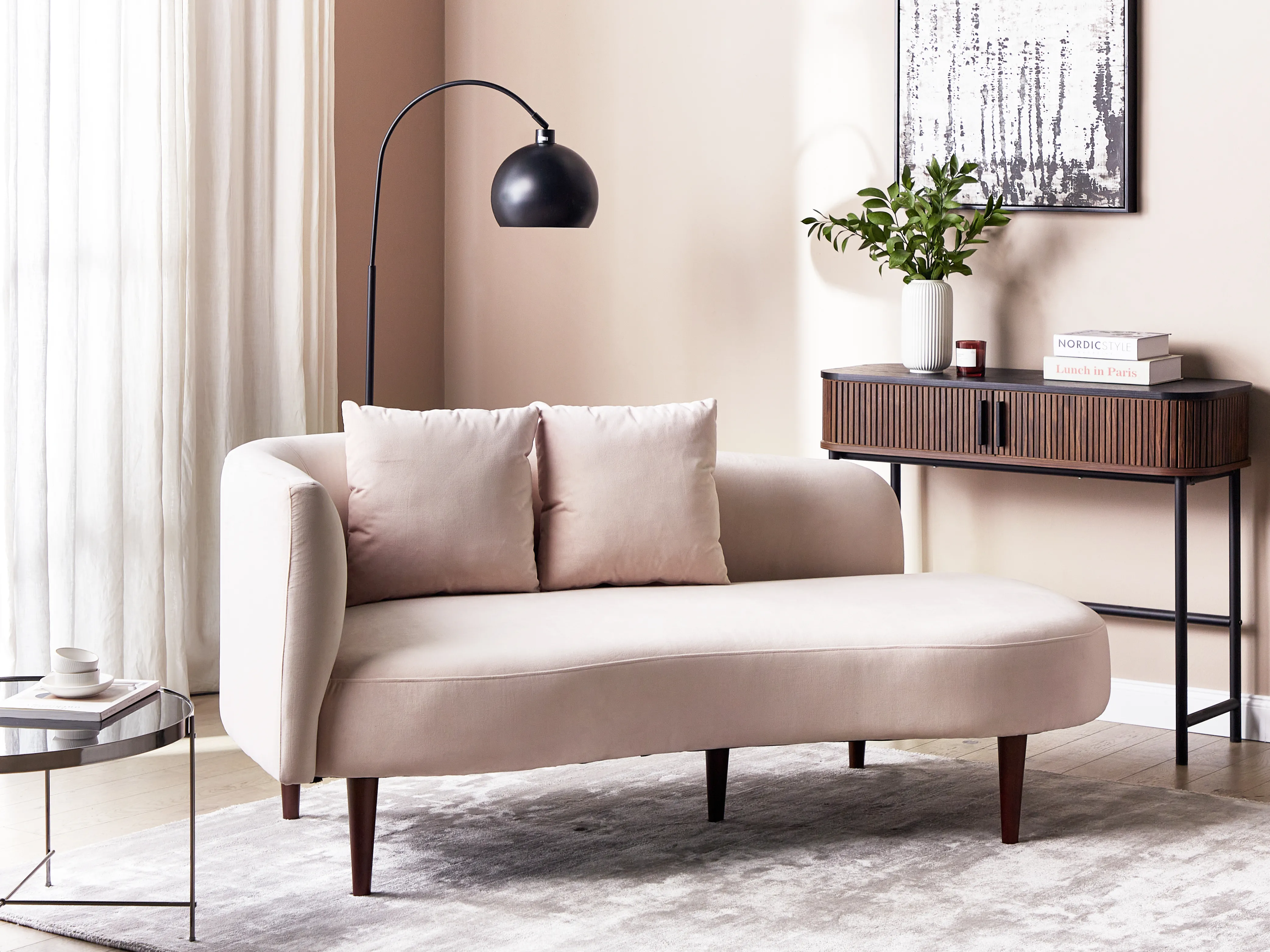 Linkszijdige chaise longue CHAUMONT Fluweel Pastelroze
