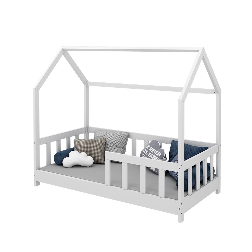 VitaliSpa Kinderbett Bettenhaus Einzelbett Michelle Weiß 140 x 70 cm modern Kinderzimmer Bett Lattenrost Rausfallschutz
