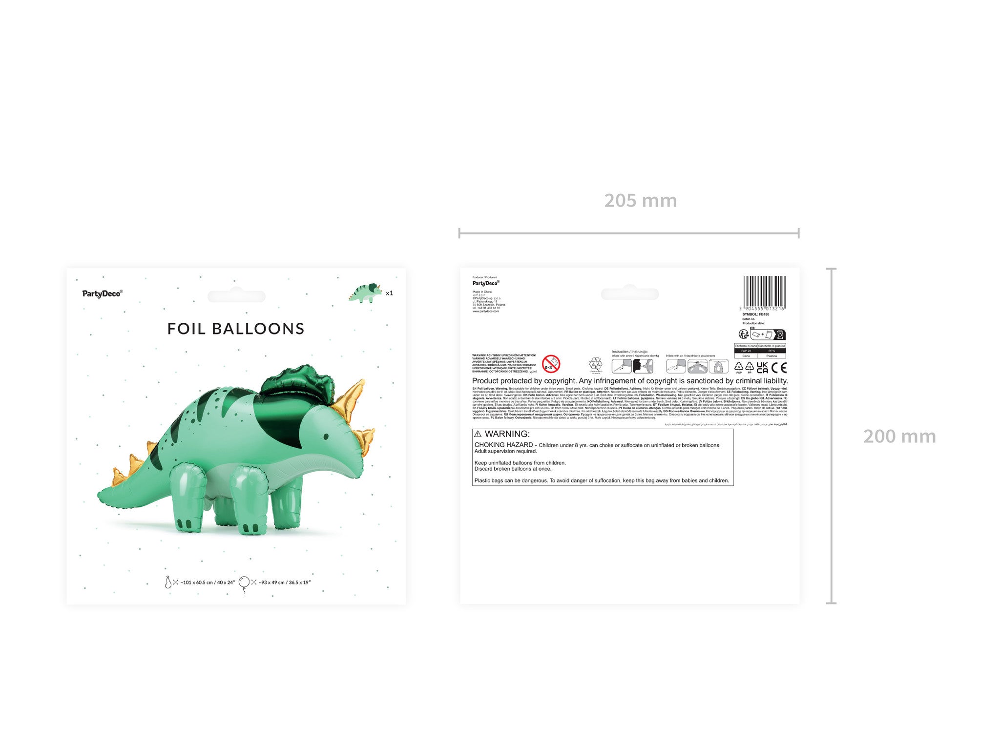 Dino Helium Ballon Leeg 93cm