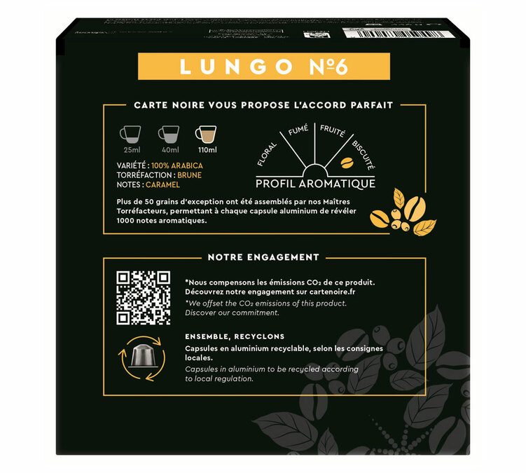60 Capsules compatibles Nespresso®  Espresso Lungo N°6 - CARTE NOIRE