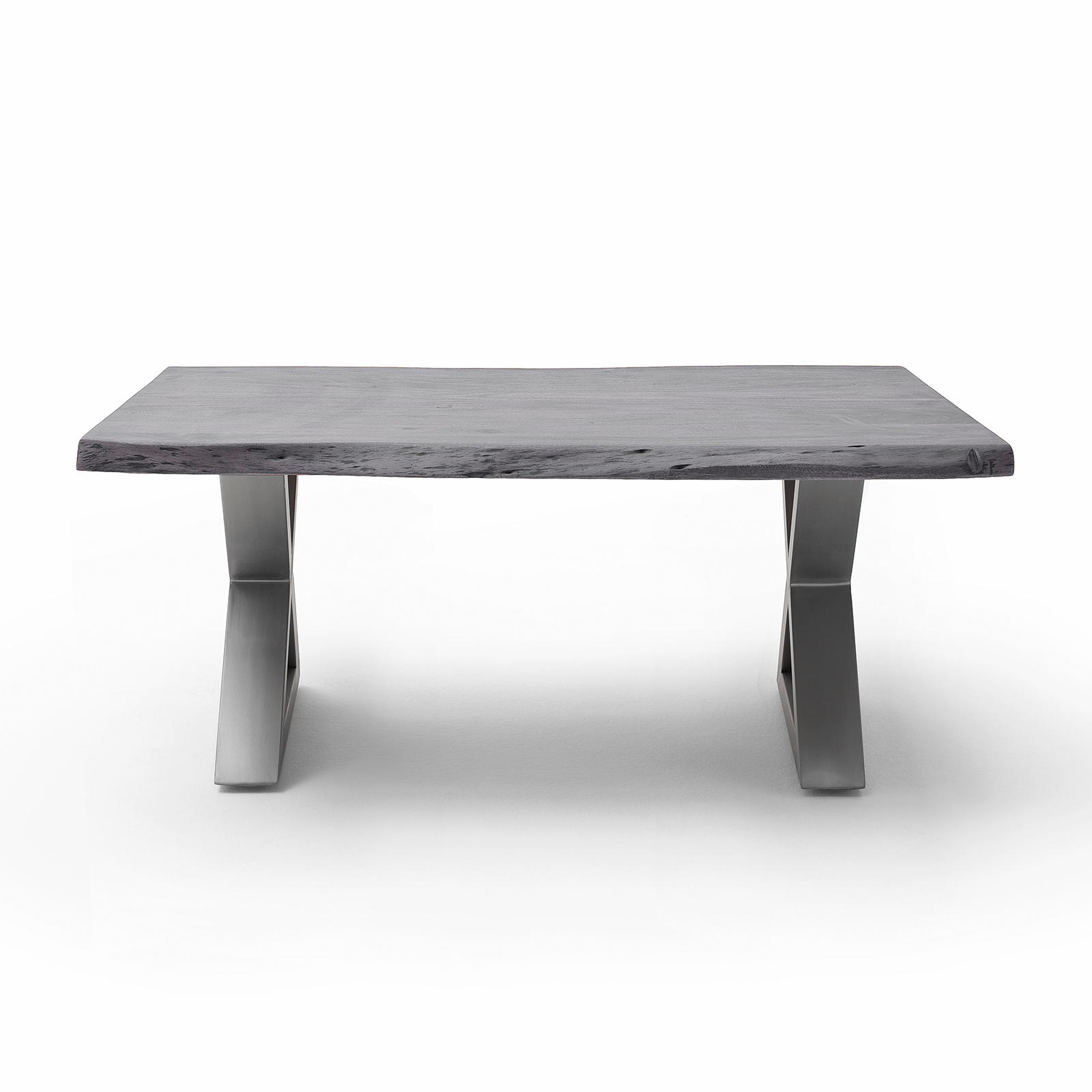 Couchtisch CARTAGENA - Akazie grau-Edelstahl - X-Gestell - 110x70 cm