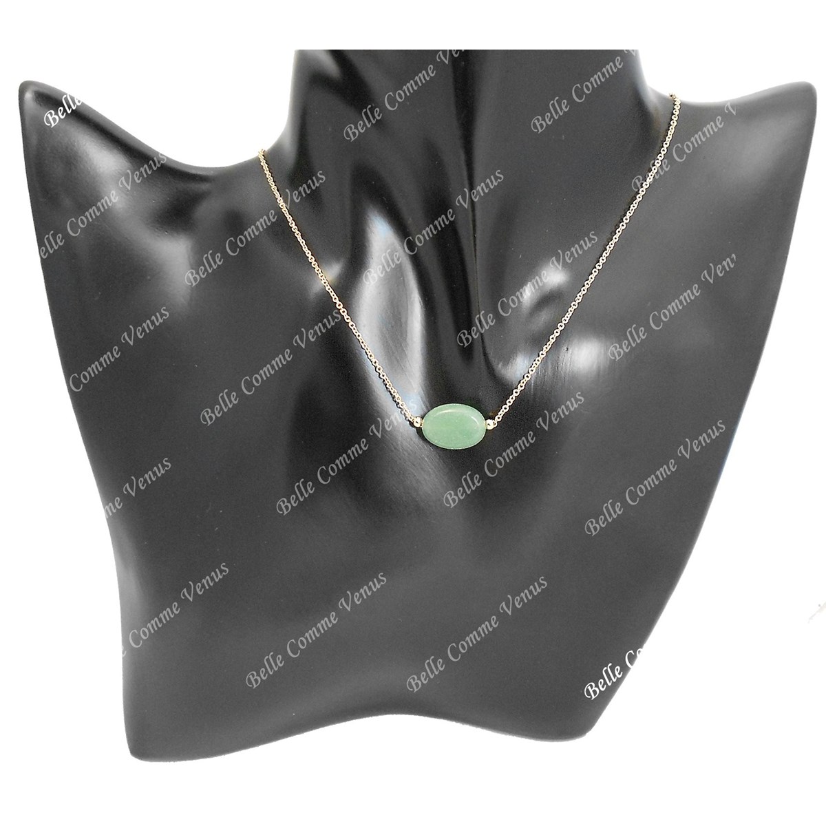 Collier aventurine pierre naturelle ovale Plaqué OR 750 3 microns
