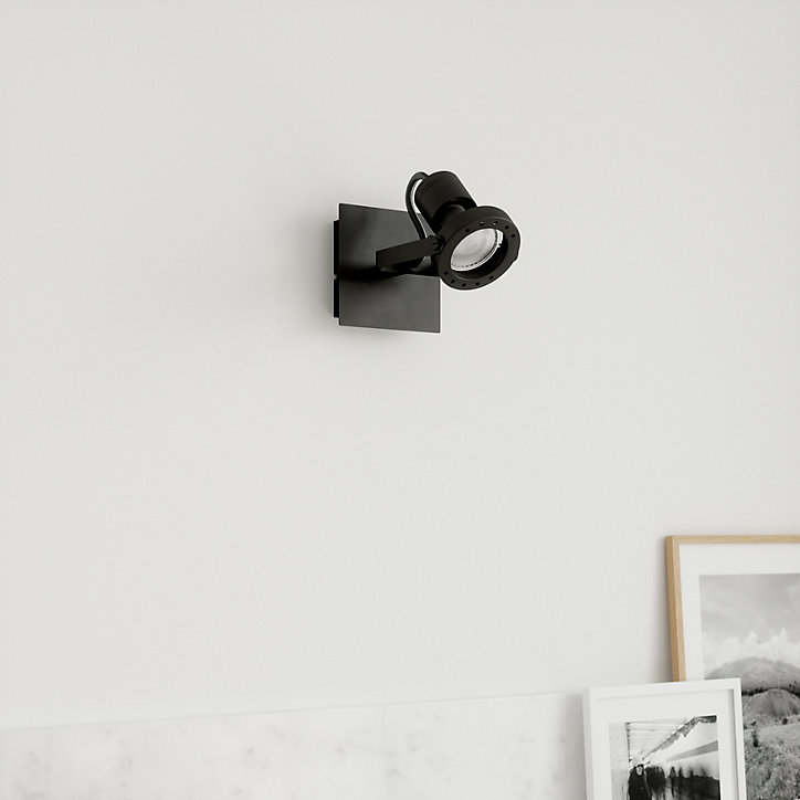 Patère spot GU10 5W GoodHome Chaman noir mat L.10 x L.17 x H.10 cm