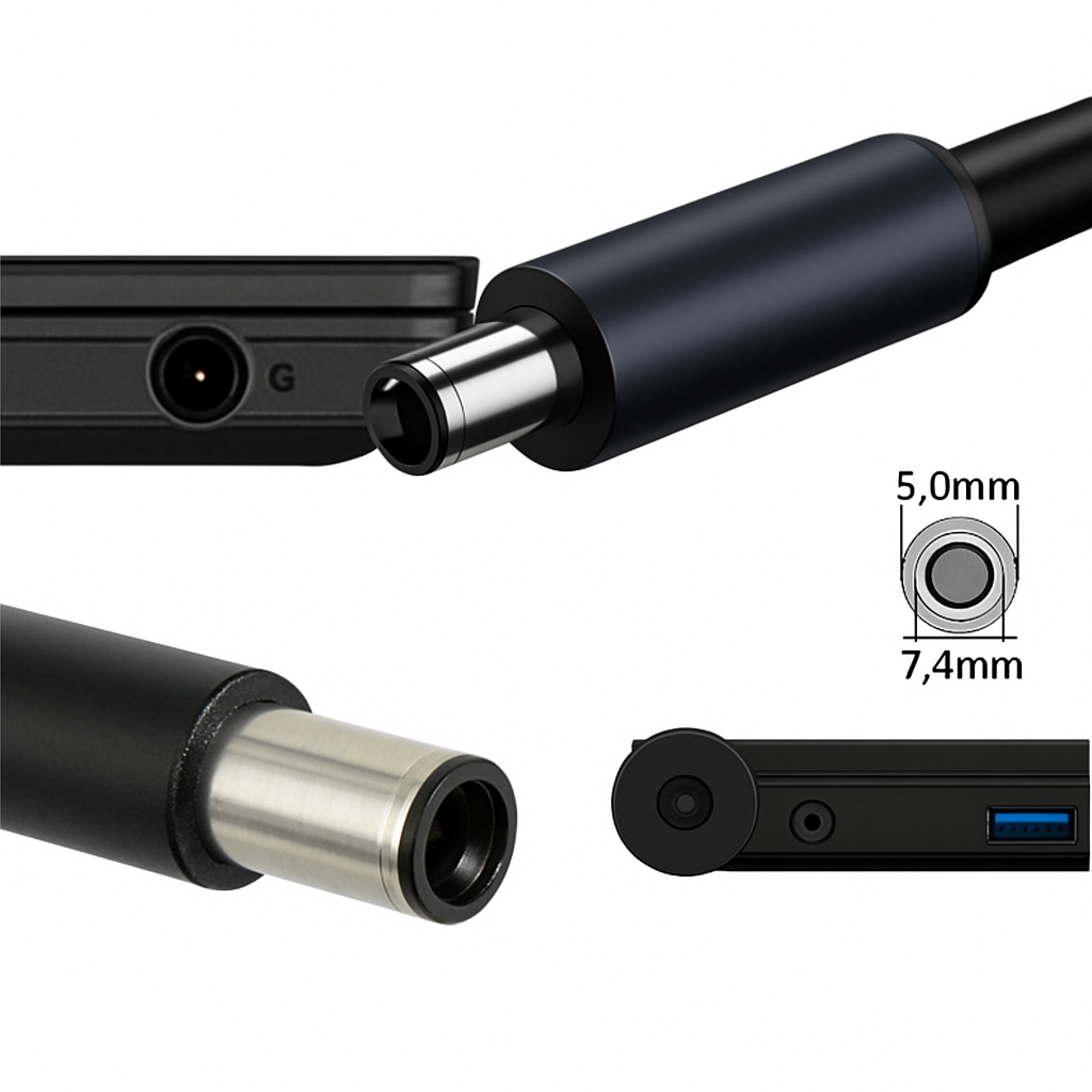 (100W / 180cm) Dell Laptop USB C-DC Ladeanschluss Adapter Konverter (7.4x5.0mm) Nylon Geflochtenes Power Delivery Kabel - Schwarz