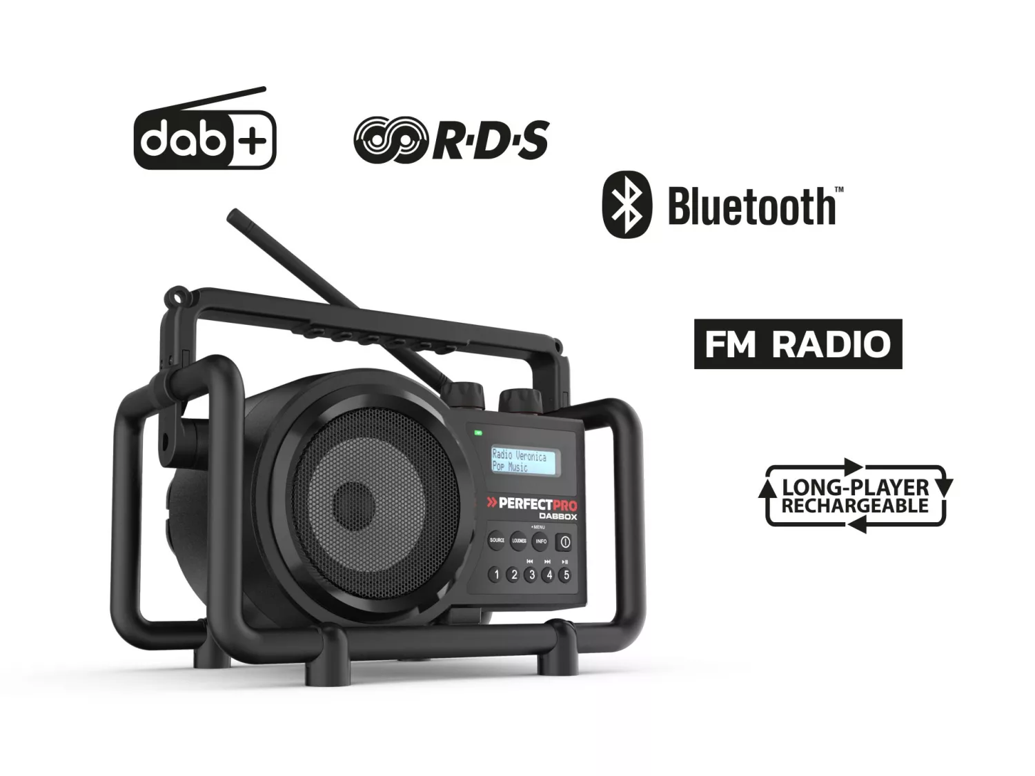PerfectPro DBX3 DABBOX Bouwradio FM RDS - DAB  - bluetooth - AUX-in - werkt op netstroom en batterijen
