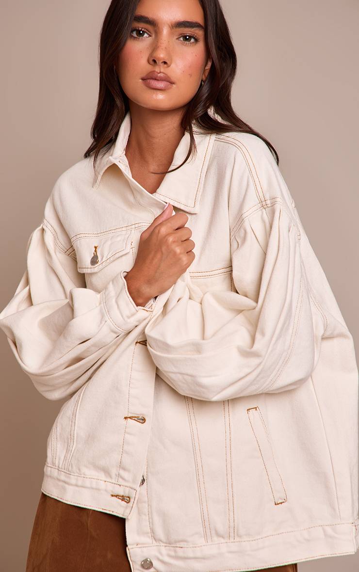 Ecru Veste En Denim Oversize À Manches Cocon
