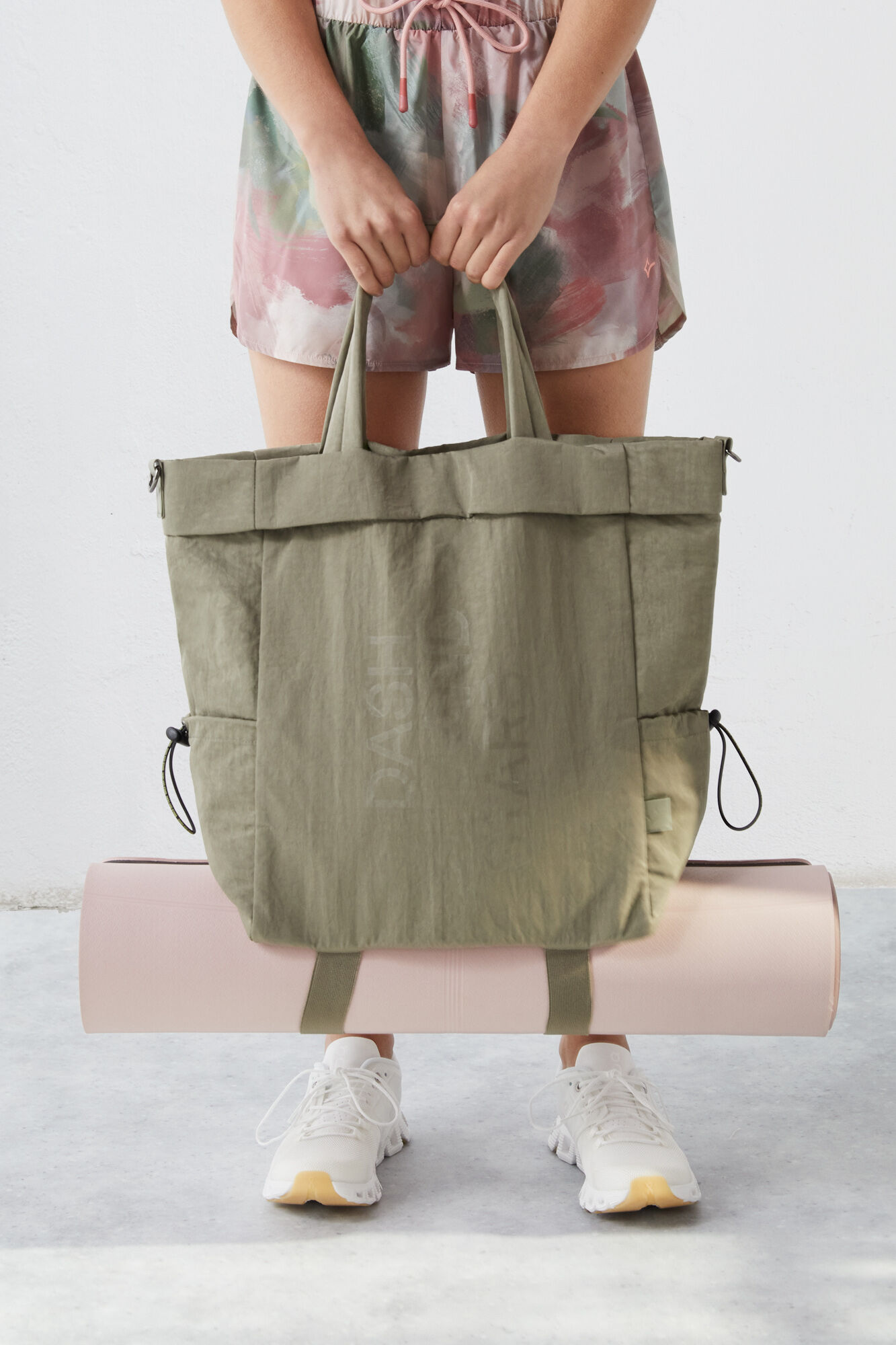 Bolsa de compras verde-oliva - bege