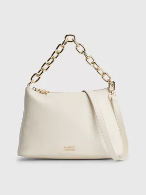 Bolsa transversal casual de couro com alça de corrente