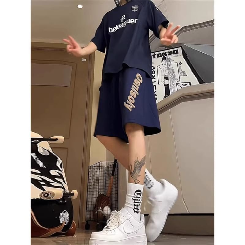 Posive - Shorts met trekkoord en letters