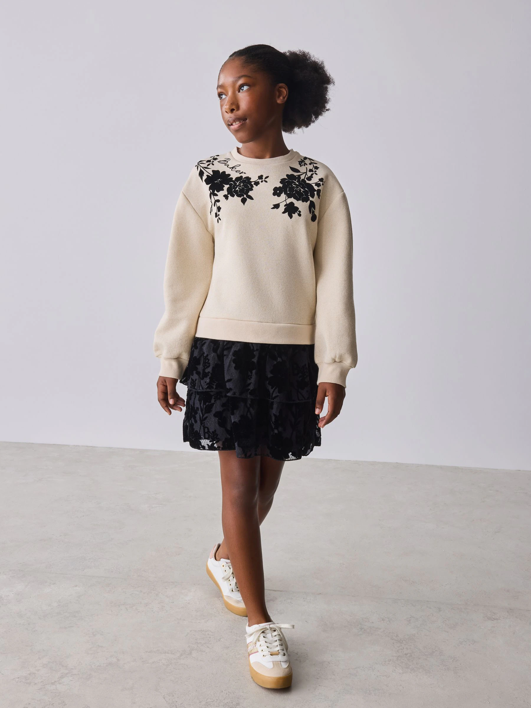Baker by Ted Baker Cream Flocked Floral Sweat Mockable Dress