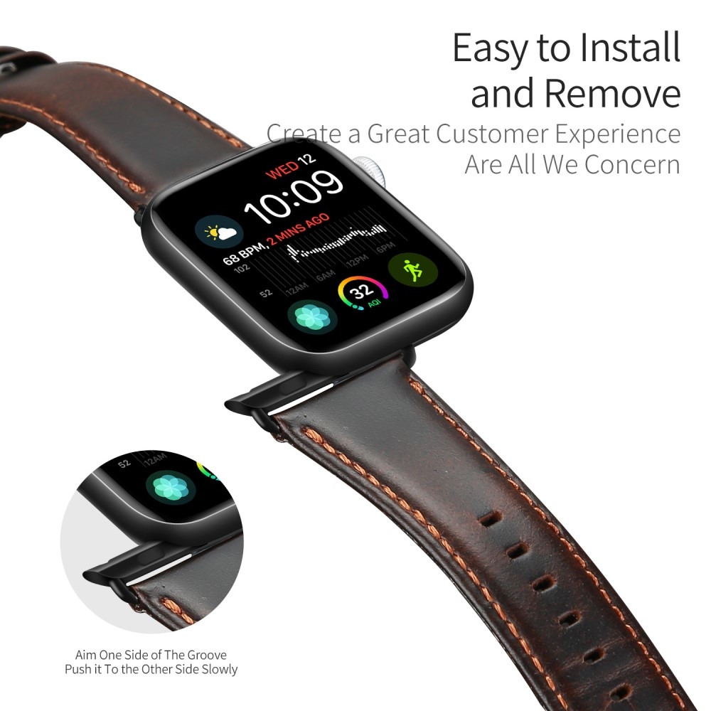 Apple Watch (49/46/45/44 mm) Ersatz Echtleder Armband (Gelenkumfang: 160-220mm) - Braun