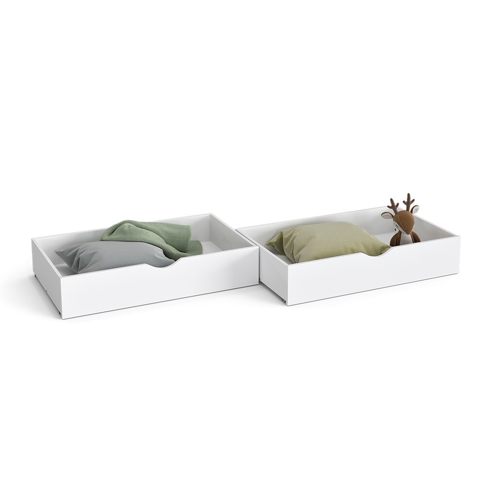 VitaliSpa Bettschublade Schubladenbett Aufbewahrung Everest Weiß 98x20 modern Rollschublade Kinderzimmer Bett Zubehör Spielzeug Ablage Kiefer Massivholz Kinderbett Spielturmbett