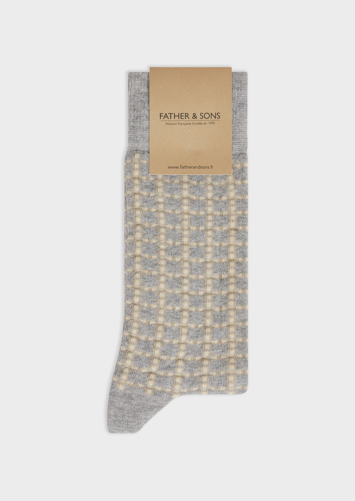 Chaussettes en coton bio mélangé gris perle à motif fantaisie camel et beige