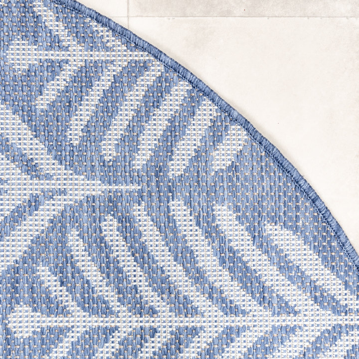 Rond buitenkleed - Summer Leaves Blauw | Botanisch