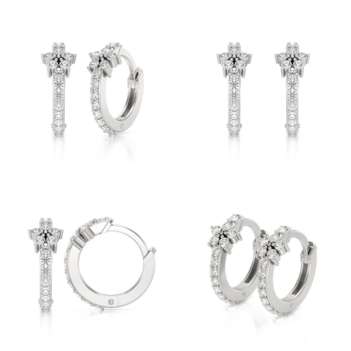 Boucles d'oreilles ADEN Créoles Diamants sur Argent 925 1.584grs
