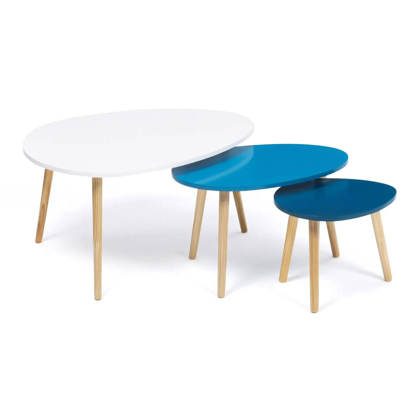 Lot de 3 tables basses gigognes GAIA laquées blanc bleu scandinave