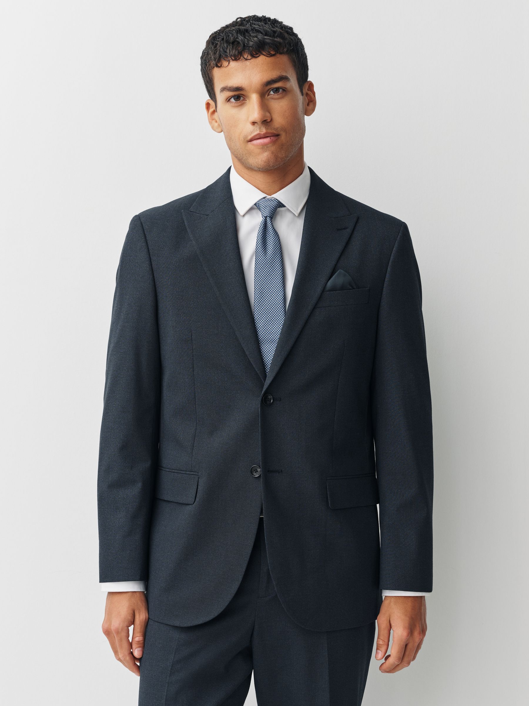 Donkerblauw - Regular Fit Motionflex Puppytooth Texture Suit Jacket