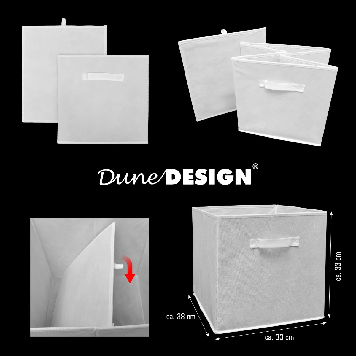 Faltbox Set 4 Boxen für Kallax Regal weiß 33x38x33cm Expedit Box faltbar