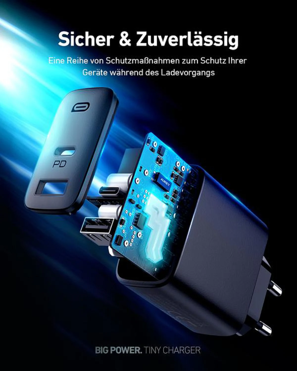 AUKEY PA-F3S-Bla Schnell Ladegerät Mix 32W Dual-Port Stecker Leistung, Schwarz