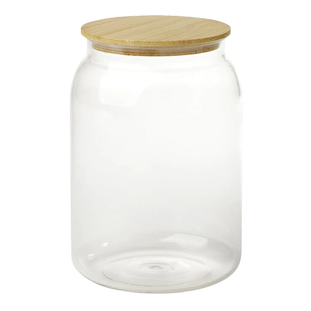Pot de conservation en plastique et couvercle bois Ø10xH15cm